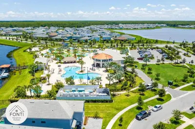 an aerial view of a resort with a pool at Modern Storey Lake Resort Disney Orlando 3161-402 in Kissimmee