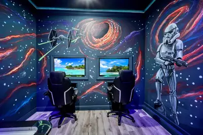 a room with a science fiction mural on the wall at Amazing Brand New 5BD, Resort Home/Games Room/Pool in Kissimmee