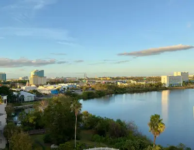 a view of a river with a city in the background at 12 - Universal Studios, International Dr in Orlando