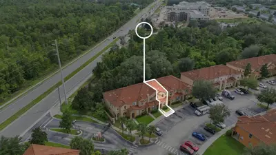 an overhead view of a building with a basketball hoop at Family Friendly Townhome Near Attractions in Orlando