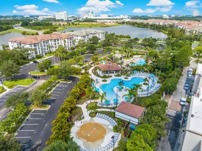 an aerial view of a resort with a pool at Vista Cay by CY -Harry Potter 3BR in Orlando