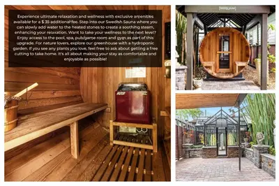a collage of photos of a sauna at Lake House in Orlando