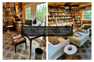 a collage of two pictures of a living room at Lake House in Orlando