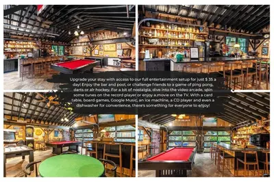 a collage of photos of a restaurant with tables at Mills Cottage in Orlando
