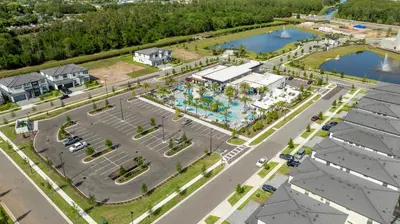 an aerial view of a resort with a pool at Brand New 12-bedroom Amazing house 5869 in Orlando