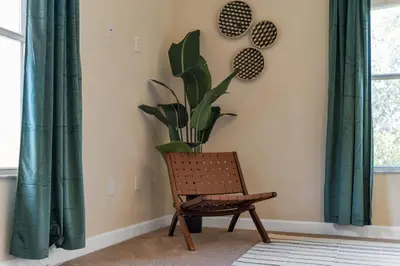 a chair in a room with a plant at 5BD - Movie Room, Pool, BBQ - Near Disney World in Kissimmee