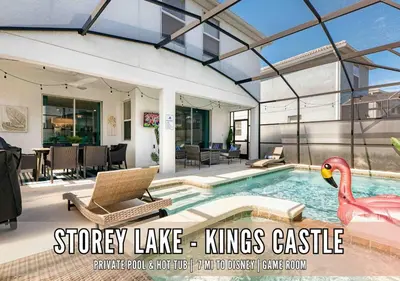 a magazine mock up of a house with a swimming pool at Epic Game Room, Star Wars, Only 20 Min to Theme parks! in Kissimmee