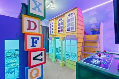 a room with a play room with a lego house at Unforgettable Vacation: 9BR Paradiso Grand Resort in Orlando