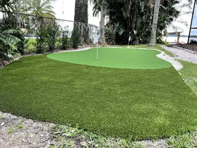 a green golf course with a putting green at 4 Rooms, Lake, Pool, Hot Tub, Putt-Putt in Orlando