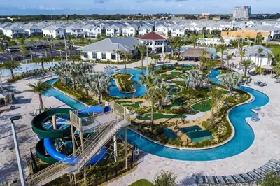 an aerial view of a water park at a resort at Waterpark Disney wPoolLakeView Storey Lake in Kissimmee