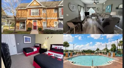 a collage of pictures of a house with a pool at 4 Bedroom 3 Bathroom Villas At SevenDwarfs 17-101 in Kissimmee