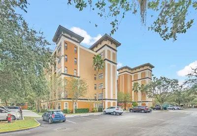 a building with cars parked in a parking lot at Orlando Getaway at Floridays Resort in Orlando