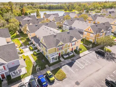 an aerial view of a residential neighborhood with houses at 4562 YR Amazing in Kissimmee