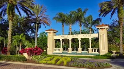 a gazebo in a park with palm trees at Orlando 6424 Townhome: Family Fun Close to Disney in Kissimmee