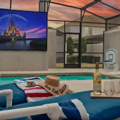 Outdoor Movie Theatre! Heated Private Pool! 4 Mi to Disney! Grill