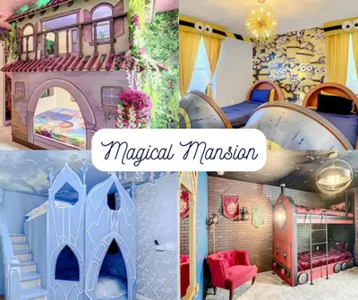 a collage of photos of a magic kingdom room at Magical Mansion - 15 Min to Disney - Storey Lake in Kissimmee