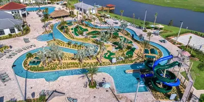 an aerial view of a pool at a resort at Gatsby Escape: Private Pool Near Disney & Resorts in Kissimmee