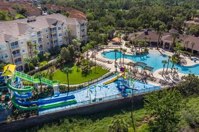 an aerial view of a water park at a resort at Luxury 3-bdr house with pool next to Disney in Orlando