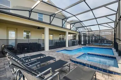 a large swimming pool with a glass roof at Storey Lake, 24 hóspedes, 9Q, piscina e vista lago in Kissimmee