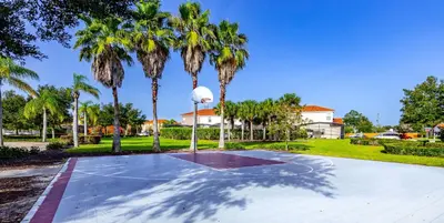 a basketball court in a park with palm trees at Gorgeous Villa with Pool and Spa in Kissimmee