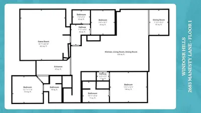 a black and white floor plan of a house at Windsor Hills Resort 5 Bedroom Home with Game Room 0851 in Orlando