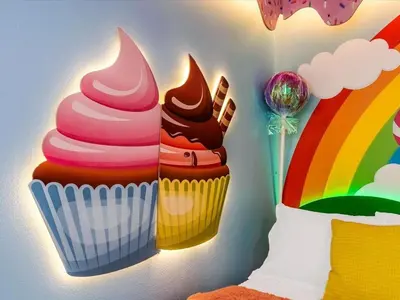 a wall with a colorful cupcake on the wall at Brand New Storey Lake 9BR Villa Summer Kitchen in Kissimmee