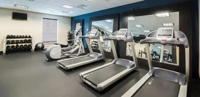 a gym with treadmills and elliptical machines at Hampton Inn & Suites Orlando near SeaWorld in Orlando
