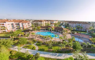 an aerial view of a resort with a swimming pool at Epic Universe New Modern Vista Cay Reserve Condo - 5005 in Orlando