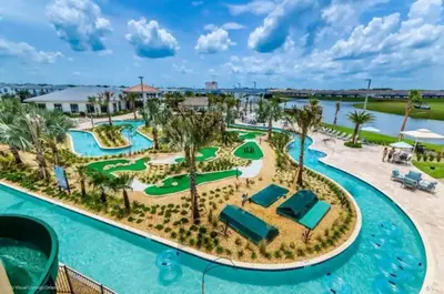 an aerial view of the pool at the resort at FLASH SALE Pvt Pool and Spa Home at Storey Lake in Kissimmee