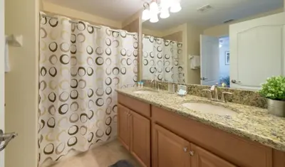 a bathroom with a sink and a large mirror at Special Offer Pvt Pool Townhome in Kissimmee
