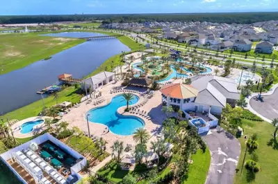an aerial view of the water park at the resort at Aqua Vista Gated Resort Style Community in Kissimmee