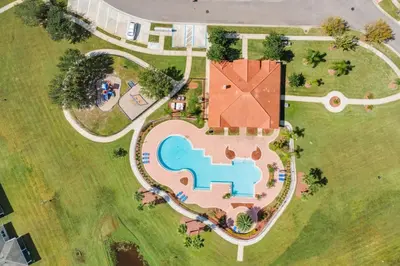 an overhead view of a estate with a swimming pool at 4BDR with pool near Disney 1014 in Kissimmee