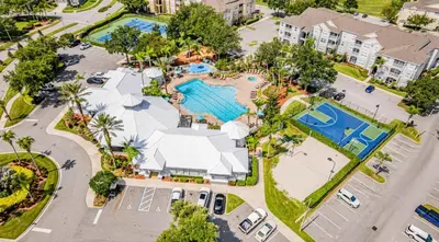 an aerial view of a resort with a pool at 5BR Kissimmee Home Pool and Game Room Fun in Kissimmee