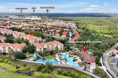 an aerial view of a resort with a water park at Spring Break Awaits Disney Close Pool Slides Fun in Orlando
