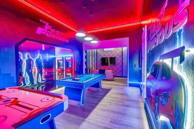 a room with a pool table and a ping pong ball at 15 Bedrooms 165 Bathrooms Sonoma 4081 Sb in Kissimmee
