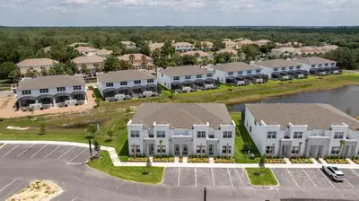 an aerial view of a large apartment complex at Family Friendly w Pool near Disney at Serenity 1420 in Orlando