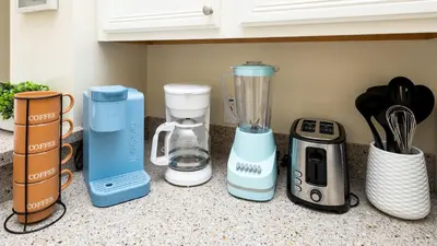 a group of appliances sitting on a counter at Beachy Retreat in Orlando