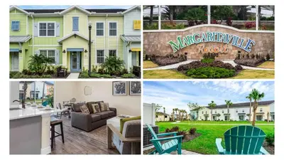 a collage of pictures of a house at Caribbean Dreamin - Vibrant Margaritaville Resort in Orlando