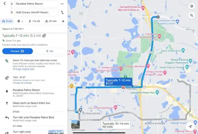 a map of the approximate location of a park at Main Street Gem in Paradise Palms Resort in Kissimmee