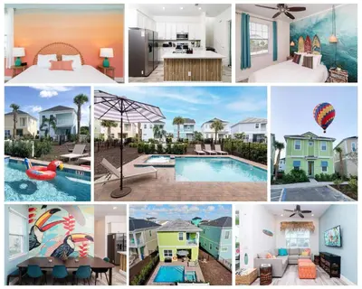 a collage of pictures of houses and a pool at Rum Runners and Margaritas in Orlando