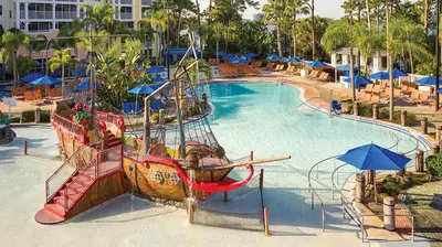 a water park with a pirate ship in the water at Marriott's Harbour Lake 1BR Apartment with Resort Access in Orlando