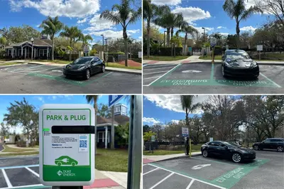 three pictures of a parking lot with a car parked at 4 Bedrooms 3 Bathrooms Lucaya 10-108 in Kissimmee