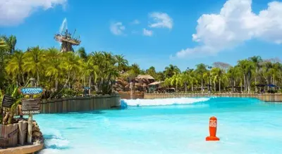 a pool at a theme park with palm trees at Disney's Old Key West Resort in Orlando