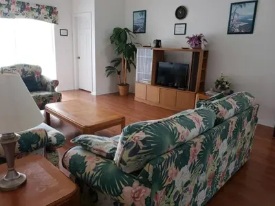 a living room with a couch and a tv at Lake Therapy by Paradise Resort Vacations in Orlando