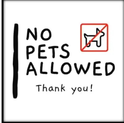 a sign that says no pets allowed thank you at Condo Disney Universal Epic Free Parking in Orlando
