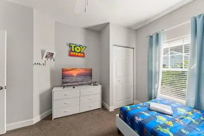 a bedroom with a toy room sign on the wall at Family 3BR near Disney -4102 in Kissimmee