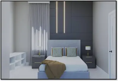 a bedroom with a blue bed and two night stands at Brand New 15 Bedrooms Single Family Paradiso 37SA in Orlando