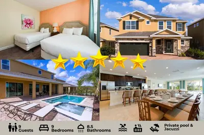 two pictures of a house with a bedroom and a villa at Luxury 9-Bedroom Villa with Pool Near Disney in Orlando