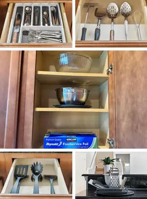 a kitchen cabinet with various utensils and a bowl at LUX Waterfront Disney Vacation Home with Private Pool, Spa, Soft Serve Ice Cream Maker, Game Room, Ensuites, & More! Sleeps 24! in Kissimmee