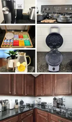 a collage of photos of a kitchen with a stove at LUX Waterfront Disney Vacation Home with Private Pool, Spa, Soft Serve Ice Cream Maker, Game Room, Ensuites, & More! Sleeps 24! in Kissimmee
